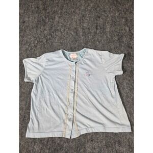 Vintage Moon Dance Pajama Top Womens Large Light Blue Lace Trim Floral Sleep Tee